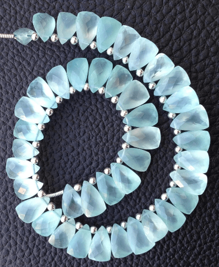 Brand New, full 7 Inch Strand, PERU AQUA Chalcedony Faceted Pyramid Shape Briolettes,10x6mm size,Superb Item at Low Price