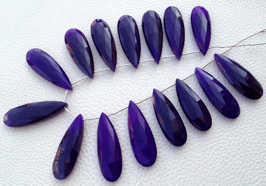 Brand New, 4 Matched Pairs,35mm Long, DEEP PURPLE AMETHYST Chalcedony Elongated Pear Briolettes,Amazing Item at Low Price