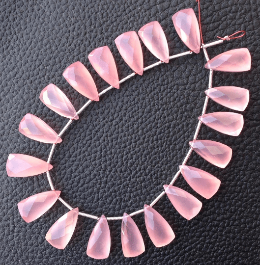 Brand New, 5 Matched Pairs,15mm Long, ROSE PINK Chalcedony Elongated Pyramid Briolettes,Amazing Item at Low Price
