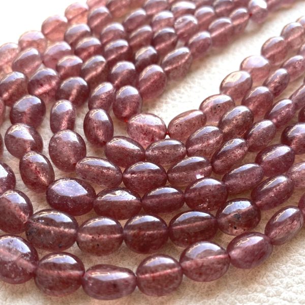 Brand New,Natural Red Strawberry Quartz Smooth Oval Nuggets,Full 14 Inch Long Strand 9-7mm Size,Finest Quality