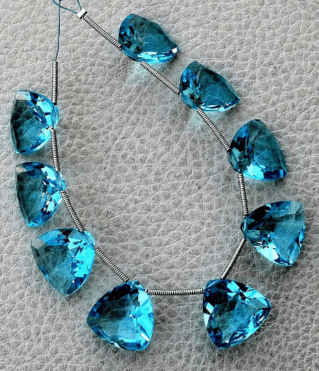 4 Matched pairs, Superb SKY Blue Quartz Faceted CUT Trillion Shape Briolettes,12X12mm Size,Finest Item
