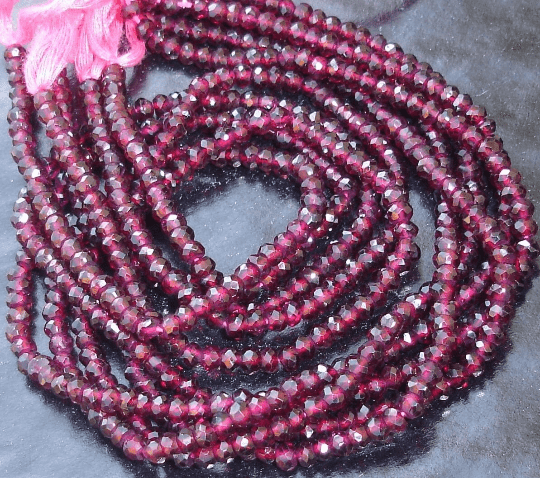 Latest Arrival, 4mm Size, Ruby Red Garnet Faceted Rondells,Full 14 Inch Long Strand,Manufacturers Price,Nice Item