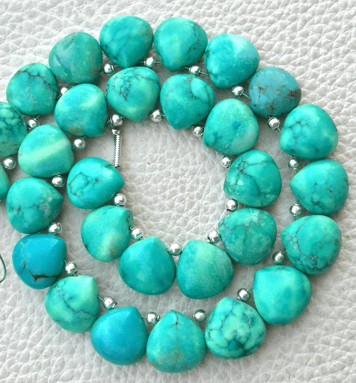 4 Matched Pair, NATURAL TIBET TURQUOISE Smooth Heart Shape Briolettes, 10x10mm size.Superb Item at Low Price