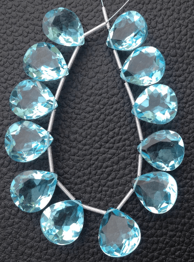 Brand New,4 Matched pairs, Superb New SKY BLUE Quartz, New Cut Faceted Heart Shape Briolettes,12x14mm Long,Superb