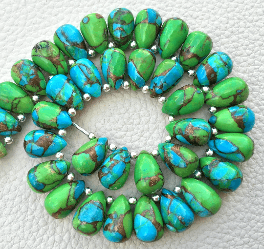 3 Matched Pair, OYSTER Green-Blue COPPER Turquoise Smooth Drops Shape Briolettes, 12x8mm size.Superb Item at Low Price
