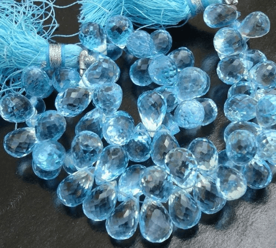 2x10 Pcs of Gorgeous Blue Topaz Micro Faceted Drops Shaped Briolettes,8-9mm,Finest Quality at Low Price