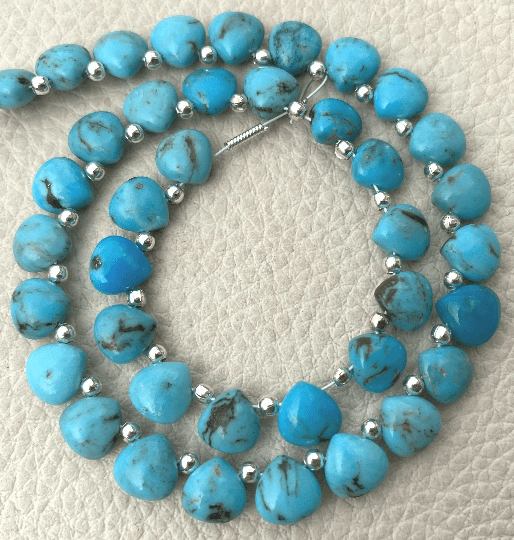Brand New, 4 Matched pairs, Extremely Rare Natural Spotted Arizona TURQUOISE Smooth Heart Shape Briolettes, 7x7mm Size,