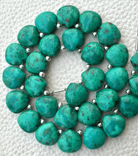 4 Matched Pair, NATURAL GREEN CHRYSOCOLLA Smooth Heart Shape Briolettes, 10x10mm size.Superb Item at Low Price