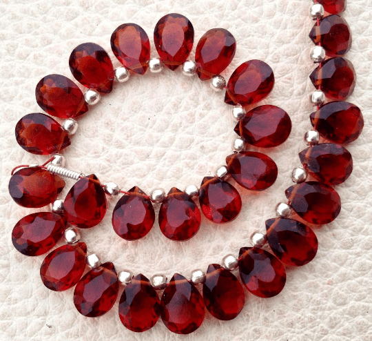 Brand New, Full 6 Inch Strand, MOZAMBIQUE GARNET QUARTZ Faceted Cut Pear Shape Briolettes,6x8mm size,Superb Item at Low Price