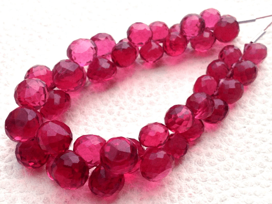 New Arrival, 1/2 Strand, RUBELITE RED Quartz Micro Faceted Onions Shape Briolettes, 6-8mm size,Superb Item at Low Price