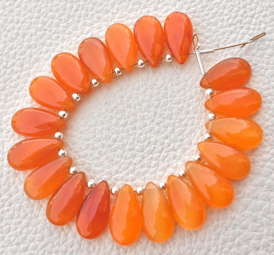 Brand New, 5 Matched Pairs, 15x7mm Long aprx.,FANTA ORANGE Chalcedony Smooth Pear Briolettes,Amazing Item at Low Price