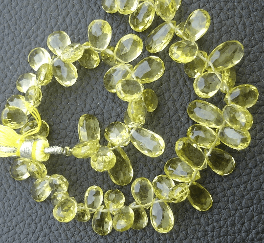 AAAA Quality wholesale Price Offer, 1/2 Strand, 9-15mm, Superb-Finest, Green LEMON QUARTZ Faceted Pear Shape Briolettes