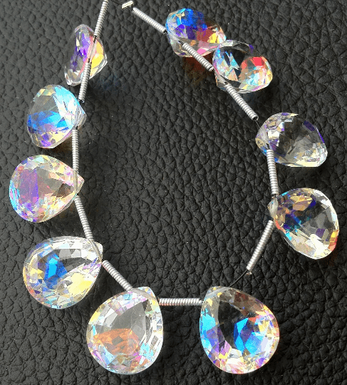 Brand New, FIRE RAINBOW Moonstone Quartz Faceted Cut Heart Shape Briolettes, Superb FIRE Flashy, 4 Matched Pairs,14x12mm