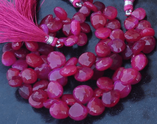 8MM,New Stock, 6 Inches Strand, Rare DEEP RUBY Red Chalcedony Micro Faceted Heart Briolettes,GORGEOUS