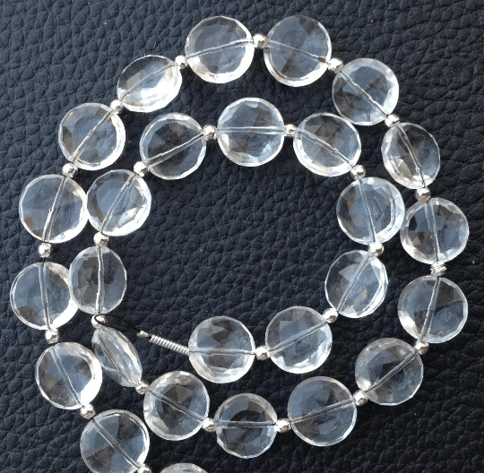 Brand New, Full 8 Inch Long Strand,ROCK CRYSTAL Quartz Faceted Full Drilled Coin Shape Briolettes,10mm coin
