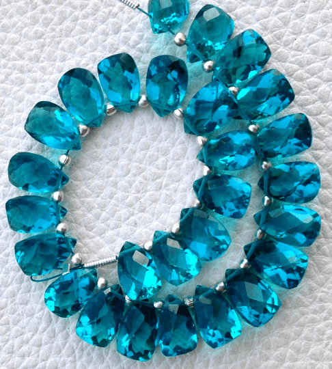 Brand New, Full 6 Inch Strand, PARAIBA BLUE QUARTZ Faceted Pyramid Shape Briolettes,10x6mm size,Superb Item at Low Price