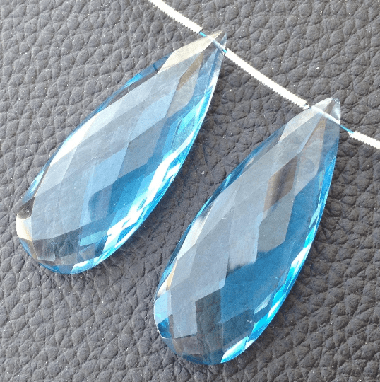 AMAZING BRAND New, Superb Amazing Matched Pair, 40x15mm Long, LONDON Blue Quartz Elongated Faceted Pear pair.Low Price