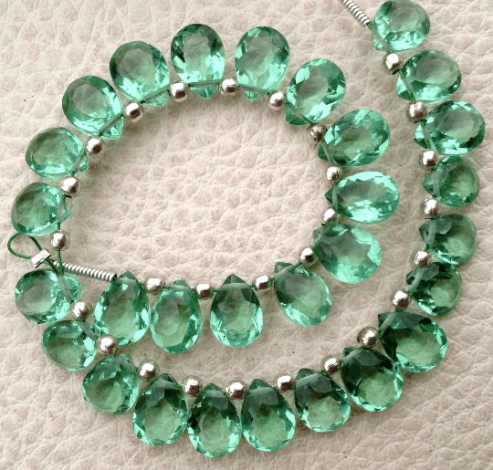Brand New, Full 6 Inch Strand, NEW GREEN QUARTZ Faceted Cut Pear Shape Briolettes,6x8mm size,Superb Item at Low Price