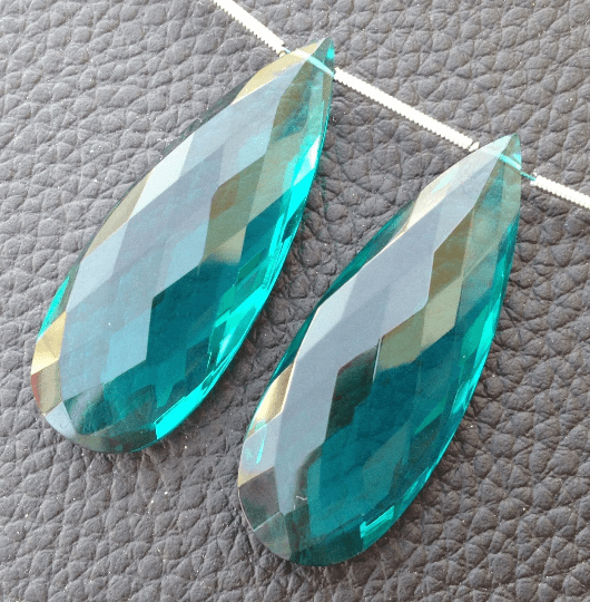 AMAZING BRAND New, Superb Amazing Matched Pair, 40x15mm Long, PARAIBA Blue Quartz Elongated Faceted Pear pair.Low Price