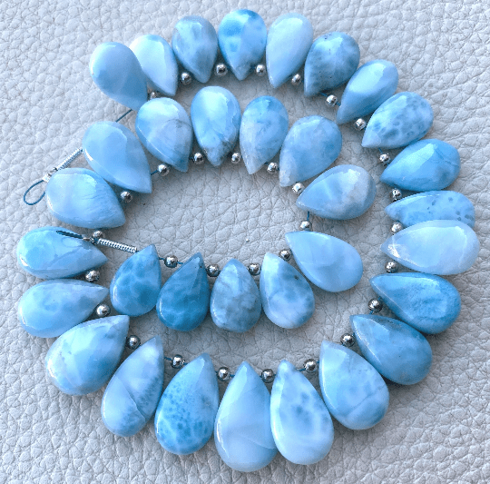 NATURAL LARIMAR Smooth Pear Shape Briolettes, 15-12mm size.Superb Item at Low Price,11 Pieces.