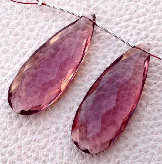 AMAZING BRAND New, Superb Amazing Matched Pair, 40x15mm Long, KUNZITE Quartz Elongated Faceted Pear pair.Low Price