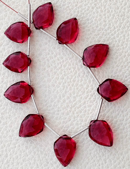 5 Matched pairs, RUBY RED Quartz Faceted fancy Shape Briolettes,14X10mm Size,Finest Item