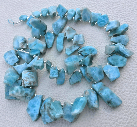 Limited Stock,Brand New, Amazing Natural LARIMAR Hammered Rock Tip Drilled Nuggets,10-14mm,Full 8 Inch Strand,Amazing Rare Item