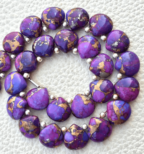 4 Matched Pair, PURPLE COPPER Turquoise Smooth Heart Shape Briolettes, 10x10mm size.Superb Item at Low Price