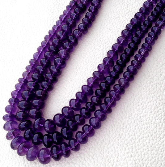 Brand New, AAA Quality Natural AMETHYST Smooth Rondells, 7-8mm Size Rondells,4 Inch Long Strand Great Item