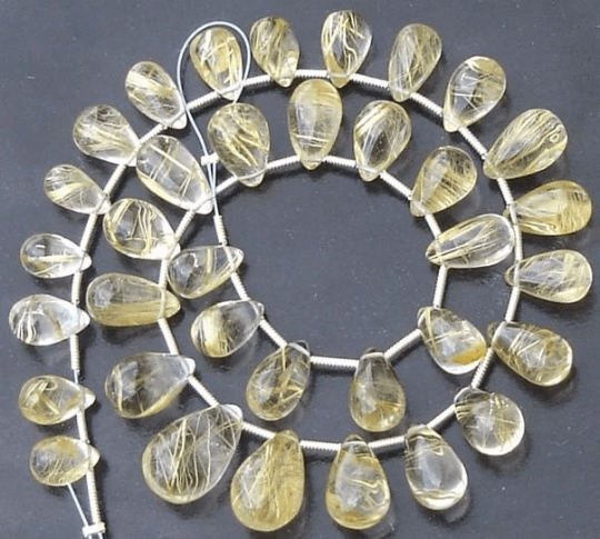 Rare Quality GOLDEN RUTILATED Quartz Smooth Drops Shape Briolettes,10-12mm long,Great Price Rare Item