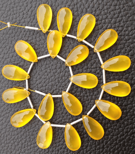 Brand New, 5 Matched Pairs,15mm Long, YELLOW Chalcedony Elongated Faceted Pear Briolettes,Amazing Item at Low Price