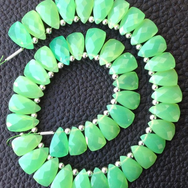 Brand New, full 7 Inch Strand, Chrysoprase Chalcedony Faceted Pyramid Shape Briolettes,10x6mm size,Superb Item at Low Price