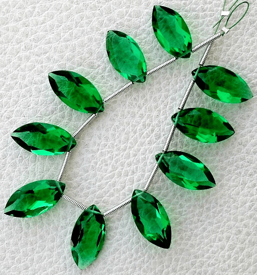 5 Matched pairs, EMERALD Green Quartz Faceted CUT Marquise Shape Briolettes,16X8mm Size,Finest Item