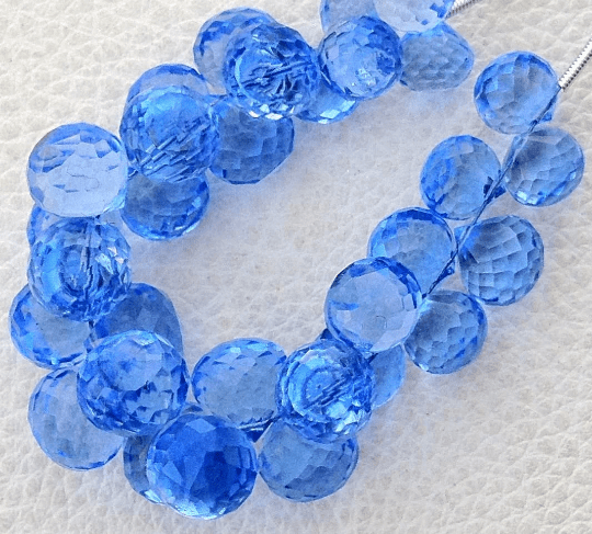 Full 8 Inch Long Strand, TANZANITE Blue Quartz Micro Faceted Onions Shape Briolettes,7-8mm size,Superb Item at Low Price