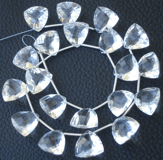 5 Matched Pair,ROCK CRYSTAL Quartz Faceted Trillion Shape Briolettes,14x14mm size.Superb