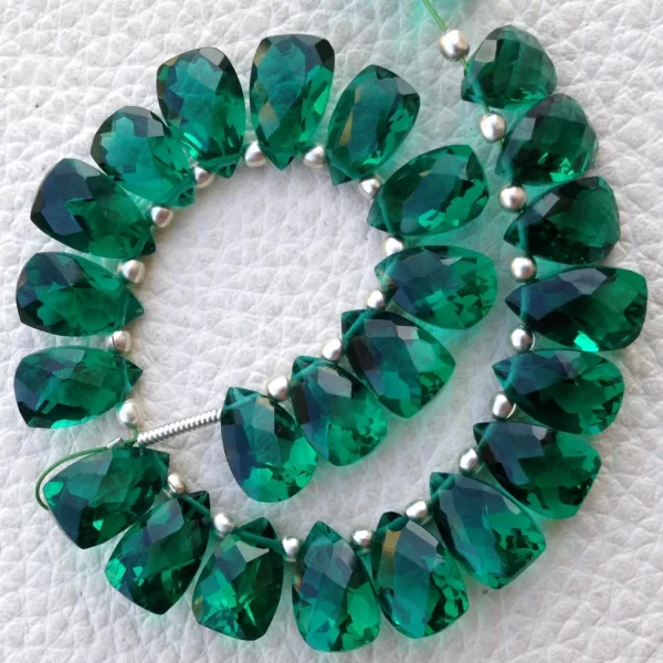 Brand New, Full 6 Inch Strand, EMERALD GREEN QUARTZ Faceted Pyramid Shape Briolettes,10x6mm size,Superb Item at Low Price