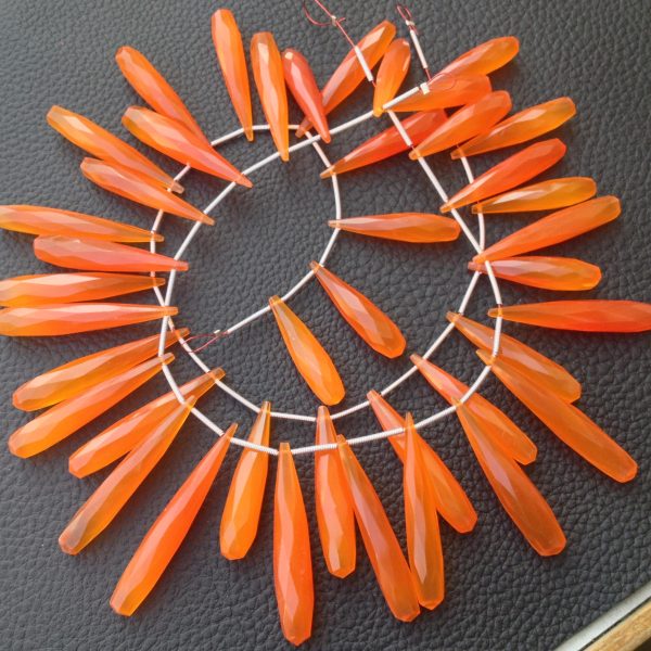10 Inch Long Strand, 30-35mm Long, Fanta Orange Chalcedony Elongated Drops Shape Briolettes,Superb-Finest Quality