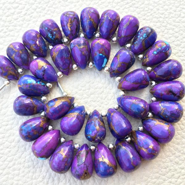 3 Matched Pair, COPPER PURPLE Turquoise Smooth Drops Shape Briolettes, 12x8mm size.Superb Item at Low Price