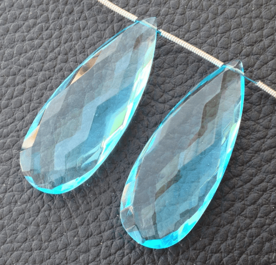 AMAZING BRAND New, Superb Amazing Matched Pair, 40x15mm Long, SKY Blue Quartz Elongated Faceted Pear pair.Low Price