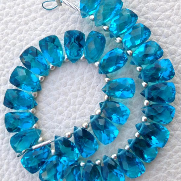Brand New, Full 6 Inch Strand, SWISS BLUE QUARTZ Faceted Pyramid Shape Briolettes,10x6mm size,Superb Item at Low Price