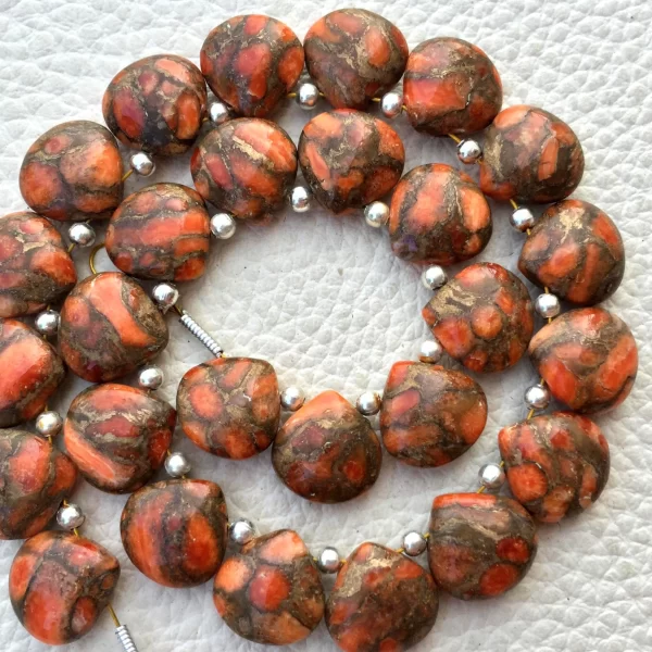 4 Matched Pair, RED COPPER Turquoise Smooth Heart Shape Briolettes, 10x10mm size.Superb Item at Low Price