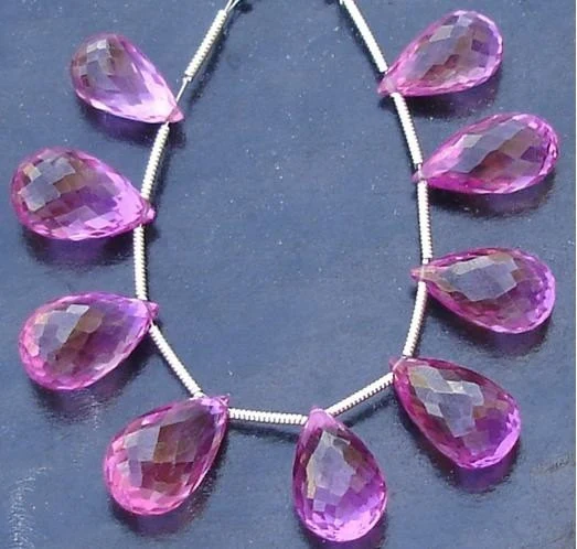 Truly Rare,Gorgeous, HOT PINK QUARTZ, Micro Faceted Drops Shape Briolettes 9 Pcs 14-15mm Long,Great Item