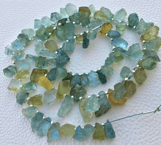 Rare 10-12mm Long, 1/2 Strand,Brand New, Amazing Natural AQUAMARINE Hammered Rock Side Drilled Nuggets.
