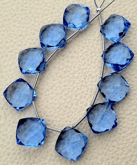 4 Matched pairs, Superb TANZANITE BLUE Quartz Faceted CUSHION Shape Briolettes,12x12mm Size,Finest Item