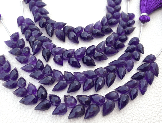 Brand New, 4 Inch Long Strand, Finest Quality Natural AFRICAN AMETHYST Faceted Fancy Drilled Drops Briolettes, 9-10mm Long.Amazing Item.
