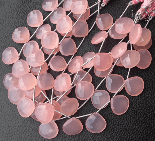 Brand New, 5 Matched Pairs, 18mm Long aprx., ROSE PINK Chalcedony Faceted Heart Briolettes,Amazing Item at Low Price
