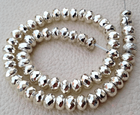 Brand New, SILVER PYRITE Micro Faceted Rondelles,6-6.5mm Full 8 Inch Long Strand,Amazing Quality,Finest Item