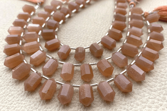 Full 7 Inch Long Strand,Natural PEACH MOONSTONE Faceted 2 Side Pointed Pencil Shape Briolettes,12-11mm Long Shape Briolettes