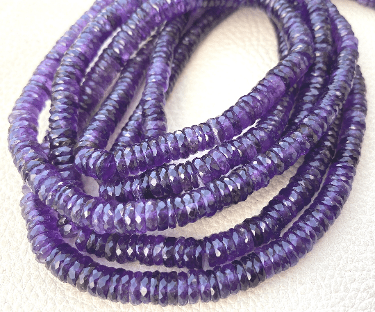Brand New, Finest Quality Full 9 Inch Long Strand, Superb-Natural Faceted African Amethyst Tyres Shape Rondelles, 7-5mm size,Superb Item