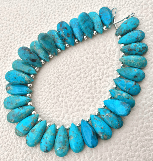 4 Matched Pair, NATURAL CHRYSOCOLLA Smooth PEAR Shape Briolettes, 15x7mm size.Superb Item at Low Price